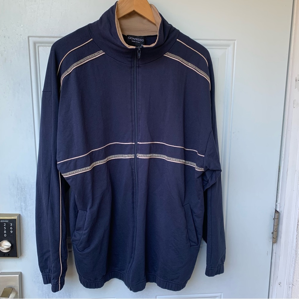 GIONFRIDDO.Made in Italy.Navy w/tan stripes across the middle/down‎ the a…